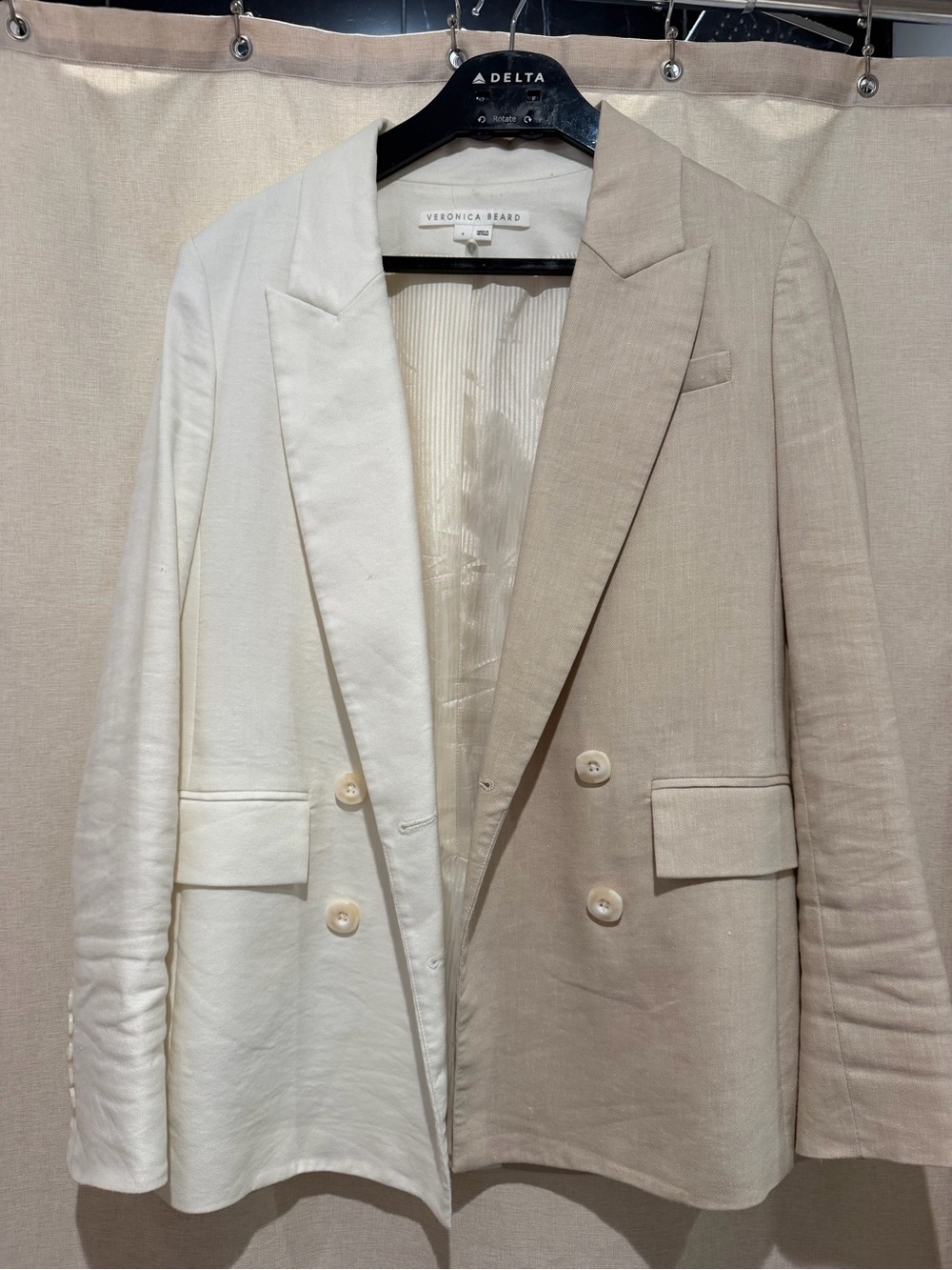 Veronica Beard Two-Tone Cream & Beige Double-Breasted Blazer